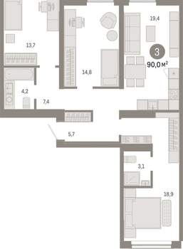 3-к квартира, вторичка, 90м2, 3/15 этаж