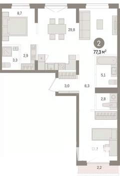 2-к квартира, вторичка, 77м2, 9/9 этаж