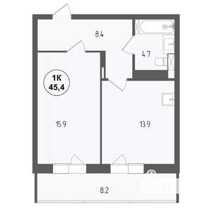 1-к квартира, вторичка, 45м2, 3/18 этаж