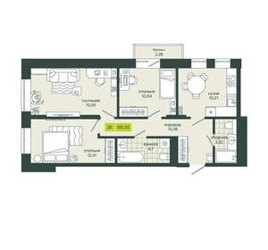 3-к квартира, вторичка, 68м2, 25/25 этаж