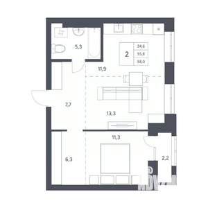 2-к квартира, вторичка, 56м2, 3/11 этаж