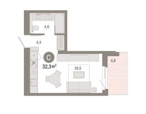 Студия квартира, вторичка, 32м2, 3/24 этаж