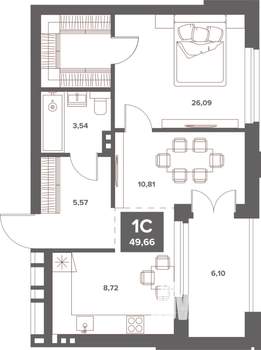 1-к квартира, вторичка, 50м2, 3/19 этаж
