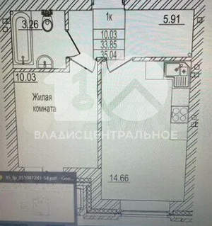 1-к квартира, вторичка, 35м2, 3/15 этаж