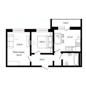 2-к квартира, вторичка, 39м2, 5/14 этаж