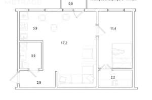 2-к квартира, вторичка, 44м2, 4/5 этаж
