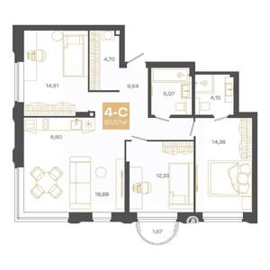 4-к квартира, строящийся дом, 91м2, 4/24 этаж