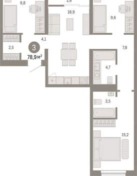 3-к квартира, вторичка, 79м2, 7/15 этаж