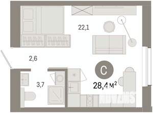Студия квартира, вторичка, 28м2, 4/9 этаж