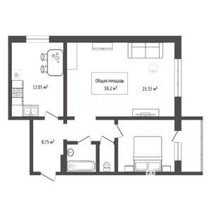 2-к квартира, вторичка, 58м2, 1/10 этаж