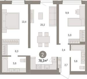 2-к квартира, вторичка, 78м2, 2/15 этаж