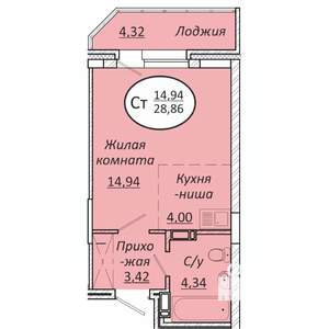 Студия квартира, вторичка, 29м2, 3/25 этаж