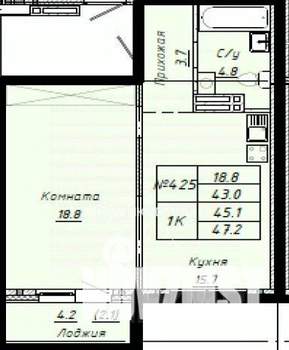 2-к квартира, сданный дом, 47м2, 5/17 этаж