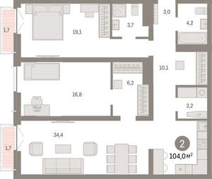 2-к квартира, вторичка, 104м2, 2/23 этаж