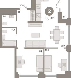 2-к квартира, вторичка, 65м2, 10/30 этаж