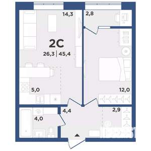 2-к квартира, вторичка, 45м2, 5/9 этаж