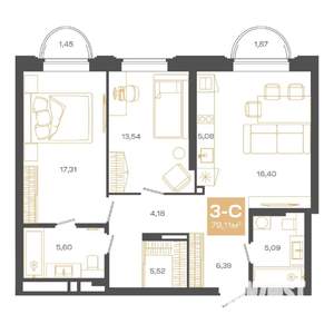 2-к квартира, вторичка, 79м2, 19/24 этаж
