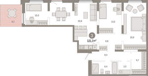 3-к квартира, вторичка, 121м2, 3/17 этаж