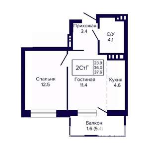 2-к квартира, вторичка, 38м2, 3/23 этаж
