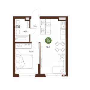 2-к квартира, вторичка, 39м2, 16/27 этаж