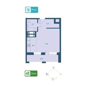 1-к квартира, строящийся дом, 35м2, 3/26 этаж