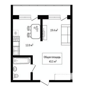 1-к квартира, вторичка, 44м2, 16/30 этаж