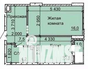 1-к квартира, строящийся дом, 39м2, 5/16 этаж