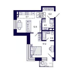 2-к квартира, вторичка, 49м2, 20/23 этаж