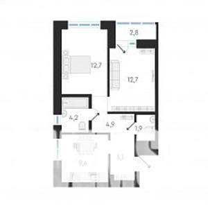 1-к квартира, вторичка, 51м2, 1/18 этаж