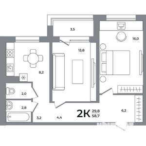 2-к квартира, вторичка, 58м2, 10/12 этаж