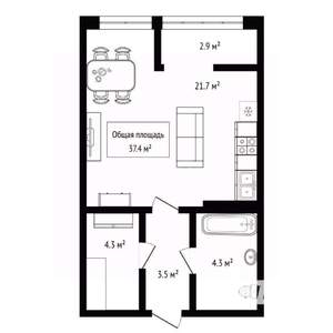 Студия квартира, вторичка, 37м2, 14/25 этаж