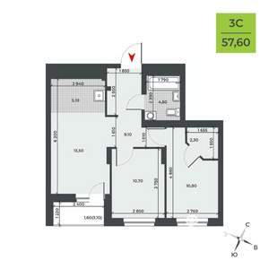 3-к квартира, строящийся дом, 58м2, 18/21 этаж