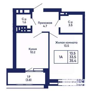 1-к квартира, вторичка, 35м2, 6/14 этаж
