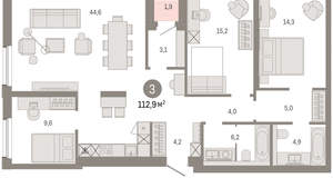 3-к квартира, вторичка, 113м2, 7/24 этаж