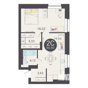 2-к квартира, вторичка, 50м2, 25/25 этаж