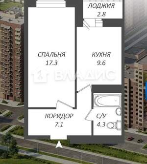 1-к квартира, вторичка, 40м2, 11/18 этаж