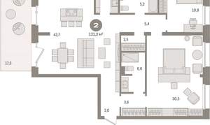 2-к квартира, вторичка, 131м2, 2/11 этаж