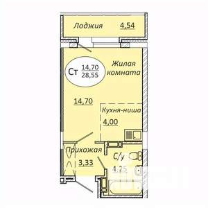 Студия квартира, строящийся дом, 29м2, 19/25 этаж