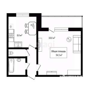 1-к квартира, вторичка, 34м2, 4/5 этаж