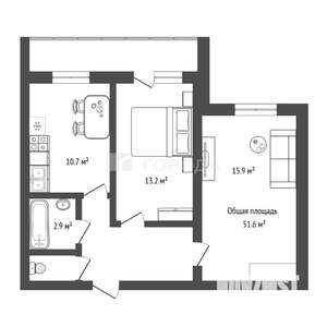 2-к квартира, вторичка, 52м2, 10/12 этаж