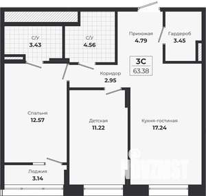 2-к квартира, строящийся дом, 60м2, 9/9 этаж