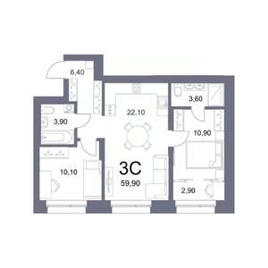 3-к квартира, вторичка, 60м2, 3/25 этаж