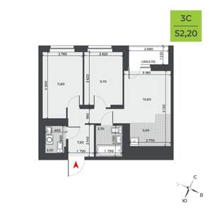 3-к квартира, вторичка, 52м2, 14/21 этаж