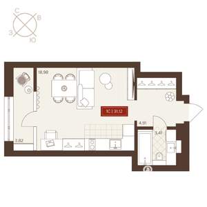 1-к квартира, вторичка, 31м2, 15/24 этаж