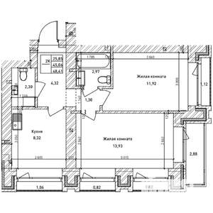 2-к квартира, строящийся дом, 45м2, 3/14 этаж