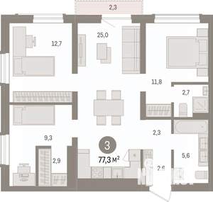 3-к квартира, вторичка, 77м2, 12/14 этаж