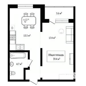 1-к квартира, сданный дом, 39м2, 3/17 этаж