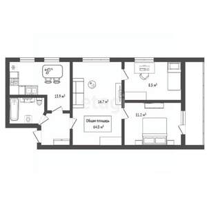 3-к квартира, вторичка, 64м2, 4/5 этаж