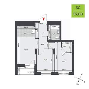 3-к квартира, вторичка, 58м2, 2/21 этаж