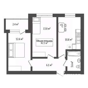 2-к квартира, вторичка, 47м2, 1/10 этаж